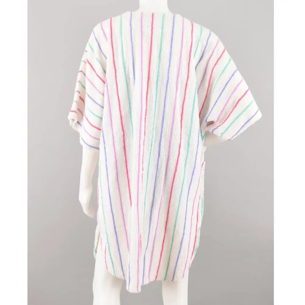 Vintage Terry Cloth Swimsuit Cover Up Robe, Rainbow Striped, Women's Medium